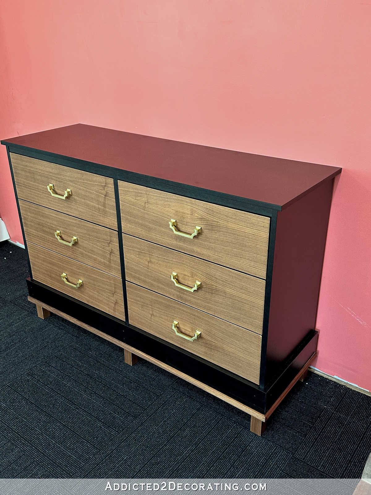 Walmart Dresser Makeover — From Solid Black To Black And Walnut